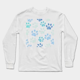 Doodle blue paw prints pattern Long Sleeve T-Shirt